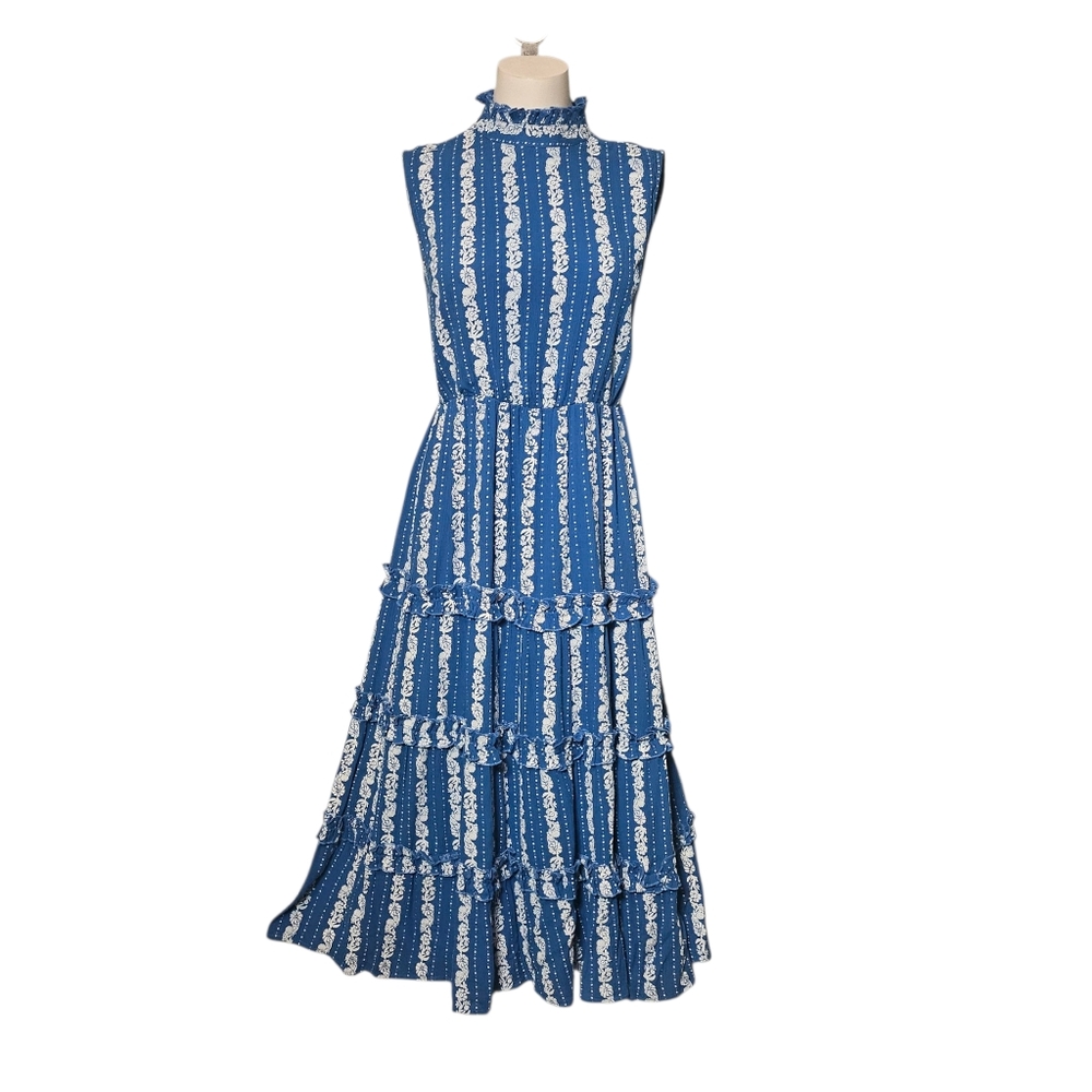 Swoon Dress Sleeveless High Neck  Ruffle Tier Painted Pattern sz XS